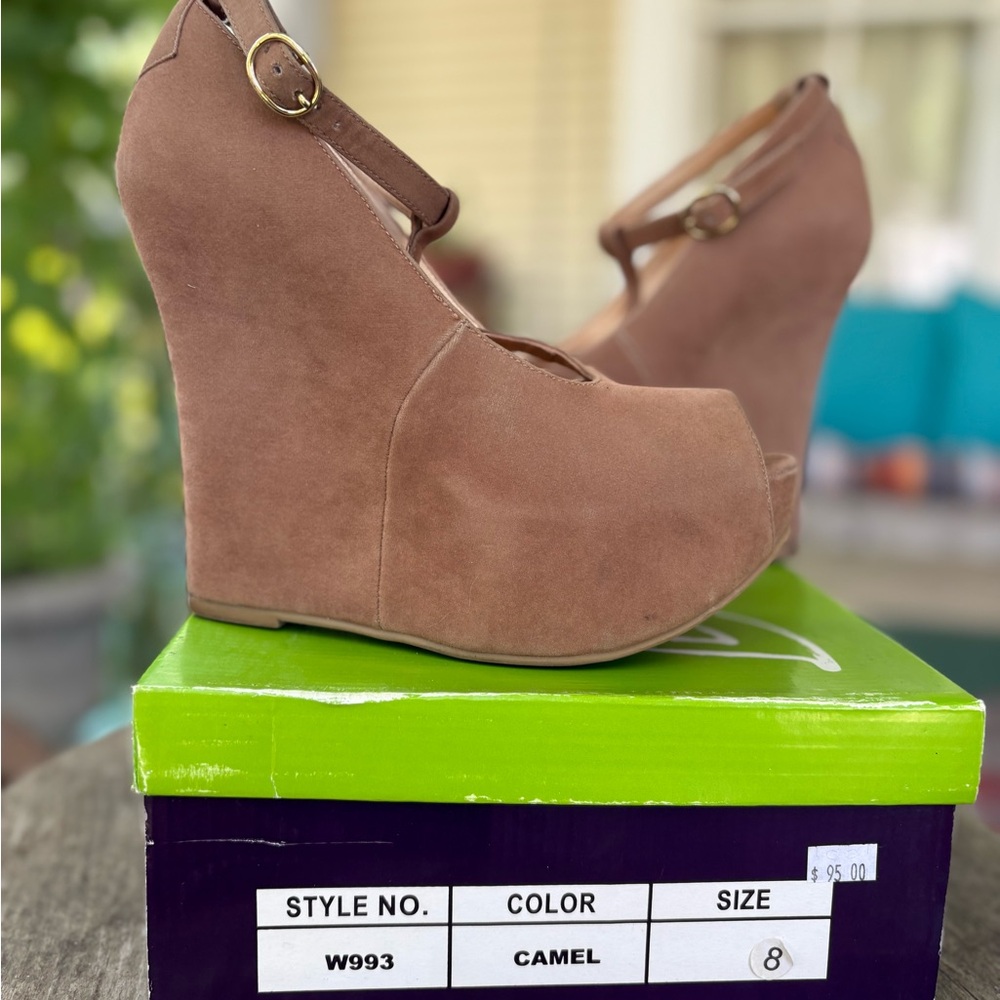 Peep Toe Camel Wedge